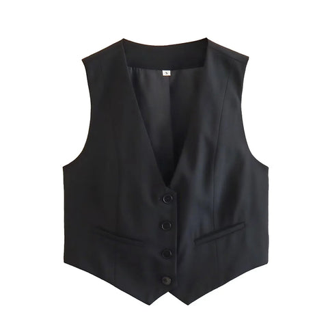 ✨Black Polyester V-Neck Button-up Vest✨