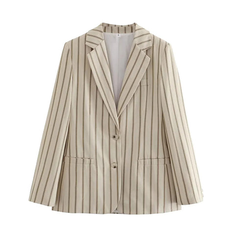✨ Khaki Polyester Striped Pocket Blazer ✨